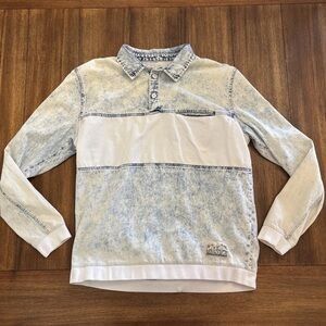 Chubbies Mens Shirt Blue White Acid Wash Henley Collar Pocket Pullover Medium